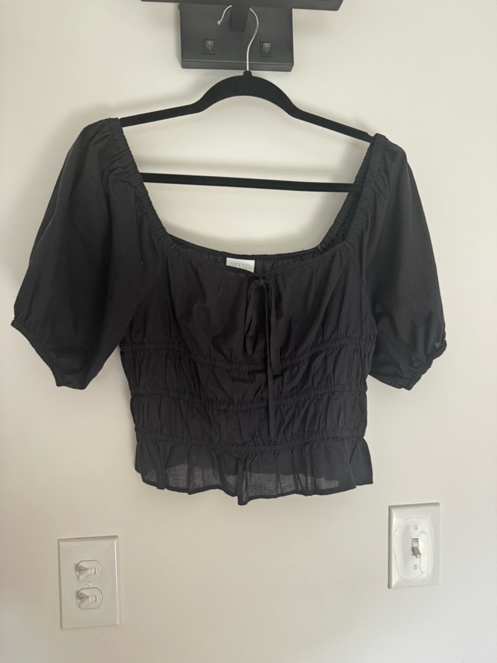 Abound Black Puff Sleeve Smocked Peplum Top